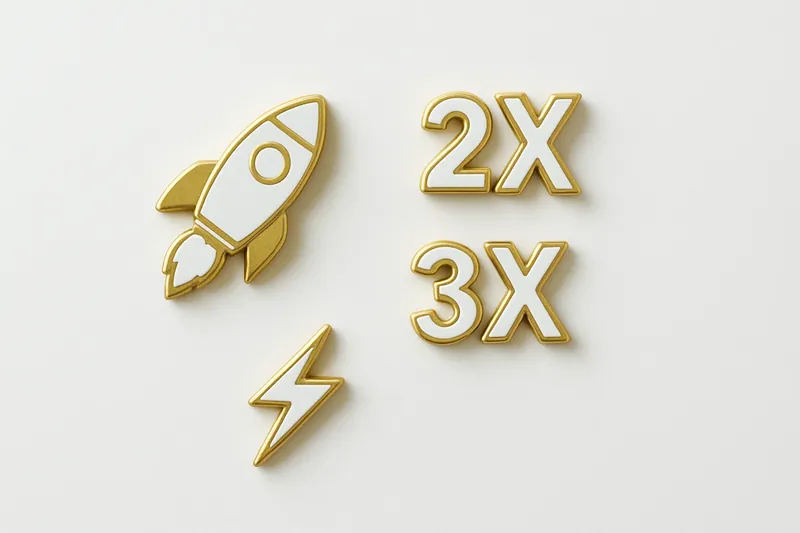 Gold and white instant game icons with rocket, multiplier, and lightning bolts