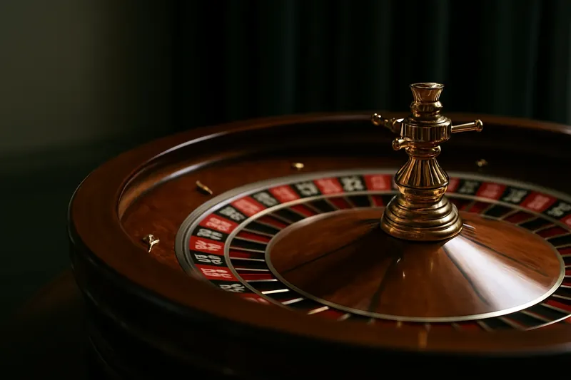 Close-up of live roulette wheel spinning under dramatic casino lighting